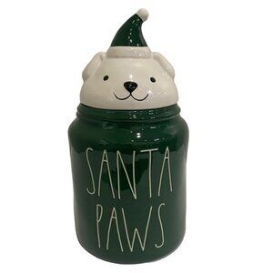 Rae Dunn Santa Paws Christmas Dog Green White Ceramic Cannister - Holiday Decor